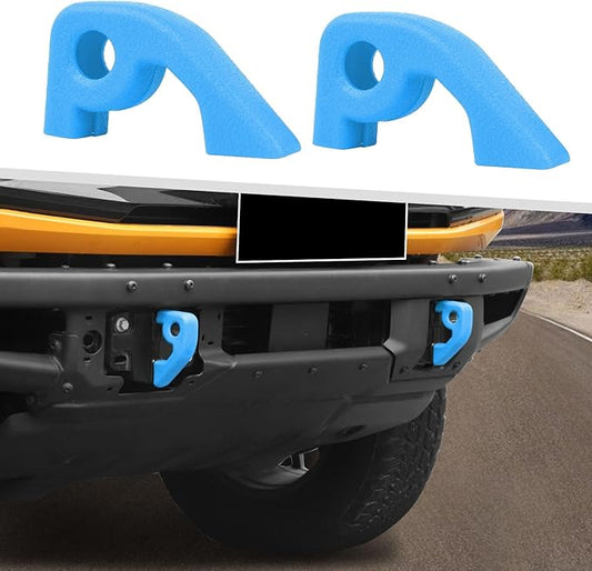 Jimen Fit for Ford Bronco 2021-2024, 2PCS Front Bumper Tow Hook Covers Protector Exterior Accessories (Light Blue)