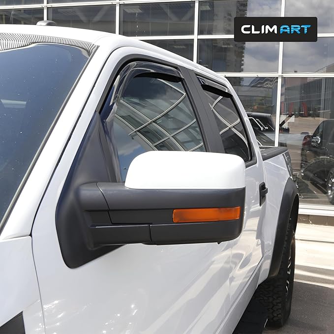 CLIM ART in-Channel Incredibly Durable Rain Guards for Ford F150 2009-2014 SuperCrew, Original Window Deflectors, Vent Deflector, Vent Window Visors, Dark Smoke Truck Accessories, 4 pcs. - 609010