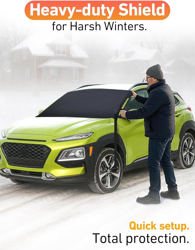 EcoNour Car Snow Cover Compatiblefor Hyundai Kona | Windshield Cover for Ice and Snow with S-Hook Straps | Heavy-Duty 600D Oxford Winter Car Cover, Waterproof & Anti-Slip