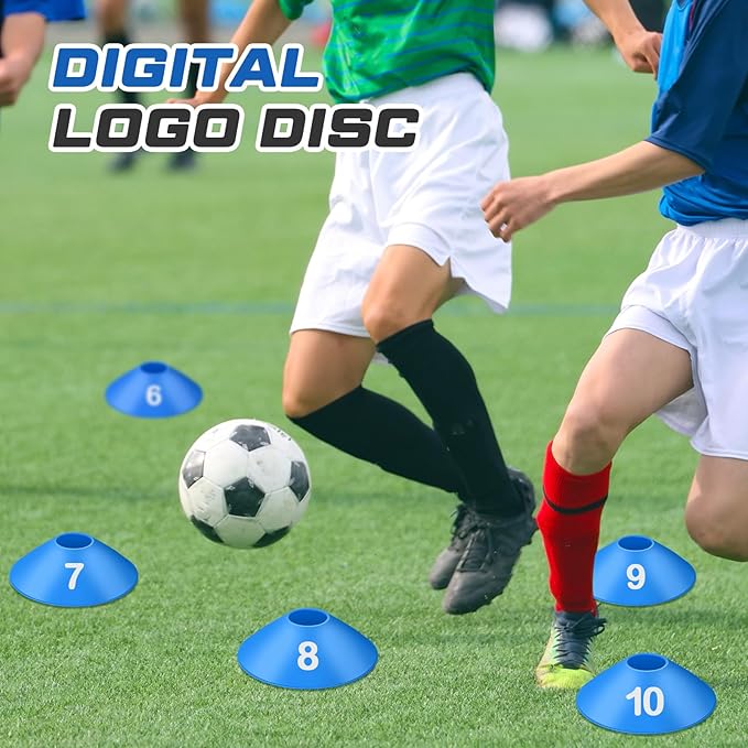 10 Pcs Numbered Sports Disc Cones 1-10 Soccer Cones with Mesh Carry Bag Flexible Agility Cones Soft Field Cones for Gym PE Classes School Activities Games, Sports Training Equipment