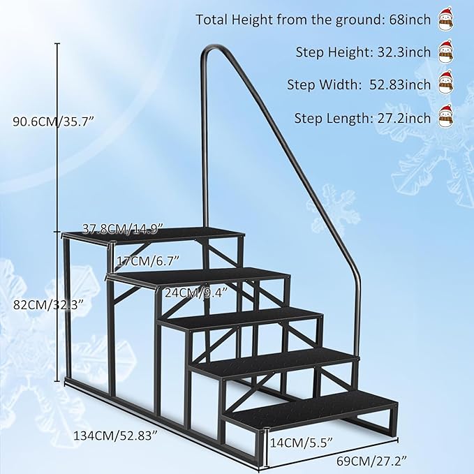 RV Steps with Handrail, 5 Step RV Stairs 660lbs Load Capacity, Heavy Duty Camper Steps with Wide & Anti-Slip Platform, Portable Outdoor Metal Entry Stairs for Hot Tub, Mobile Home, Travel Trailers