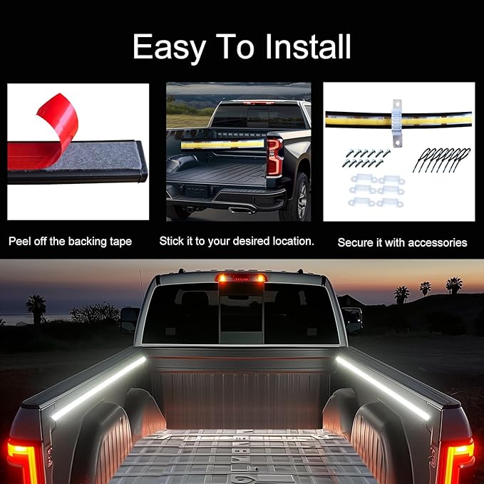 2Pcs 60Inch Truck Bed Lights, Waterproof 12V COB LED Lights Strip (6500K White Lighting) with Switch Blade Fuse Splitter, Cool Accessories for Pickup Truck Camper Van SUV RV Boat