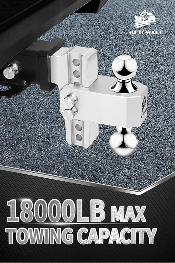 METOWARE Adjustable Trailer Hitch - Aluminum Drop Hitch Fits 2.5-Inch Receiver - Heavy Duty Tow Hitch with 6-Inch Drop/Rise for Truck (18,000 LBS GTW), Double Stainless Steel Locks & Hitch Pin
