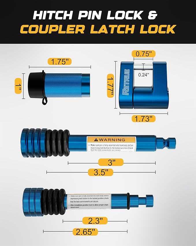 RETRUE Keyed Alike Trailer Lock Set Tow & Store Lock Kit Include Universal Coupler Lock & Dual Hitch Receiver Pin Lock & Trailer Tongue Lock, Blue