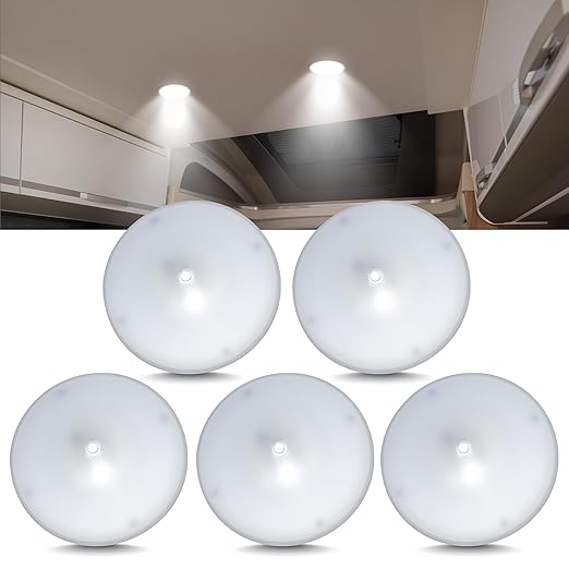 Command Electronics OEM 12V LED RV Low Profile Surface Mount Ceiling Light with Switch – Made in USA – 4.5" Diameter – 5-Pack