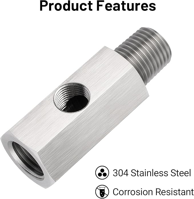 EVIL ENERGY 1/4 NPT Oil Pressure Sensor Tee Adapter, Stainless Steel 1/4 NPT Female to Male Threaded Oil Pressure Adapter with 1/8 NPT Female Port, Sliver