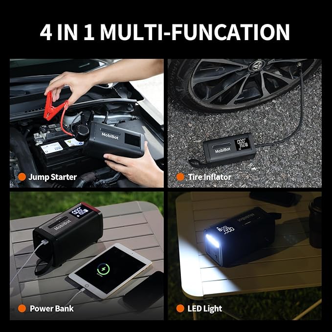 4-in-1 Jump Starter with Dual Cylinder Air Compressor,Dual Power Supply 12V DC and Built-in 20000mAh PD 65W PowerBank,4000A Portable Car Battery Charger,160 PSI Cordless Tire Inflator Air Pump