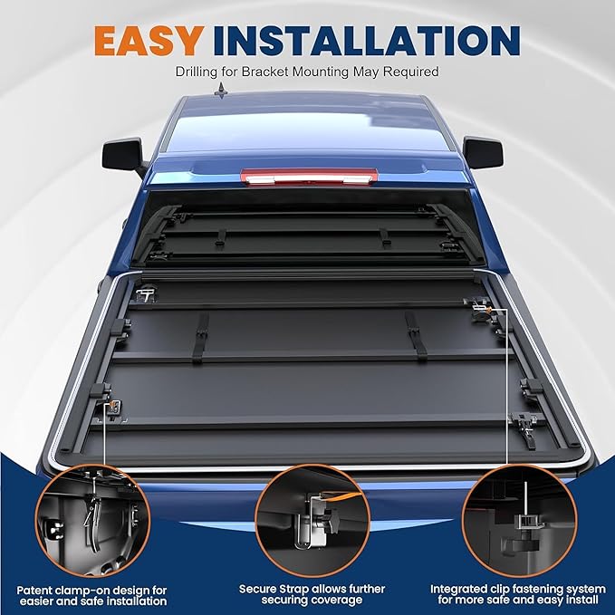 Soft Quad Fold Truck Tonneau Cover Compatible for 2002-2025 Dodge Ram 1500/03-2024 Ram 2500 3500 W/o Ram Box 6.4 Feet Bed Reflective Strip Style