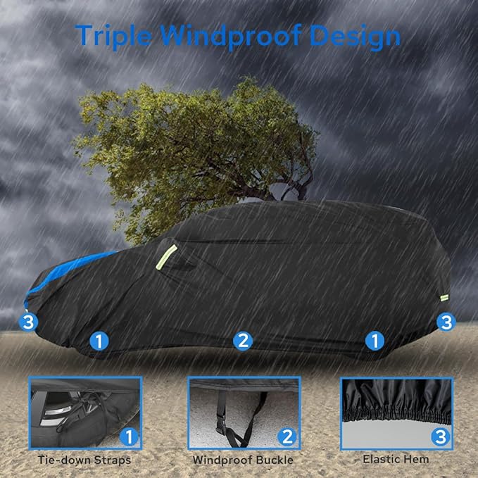 Avecrew Car Cover Custom Fit for Toyota RAV4, Waterproof All Weather Full Exterior Cover Rain Snow UV Protection Cover with Side Door Zipper Design