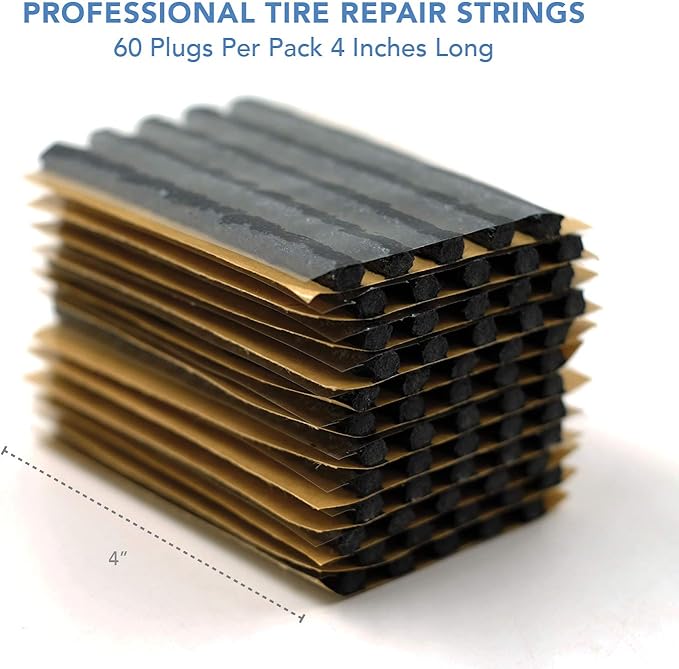 CKAuto 60pcs 4" Black Tire Repair Strings, Automotive Tool Tire Repair Plugs for Tubeless Off-Road Tires Car, Bike, ATV, UTV, Wheelbarrow, Mower