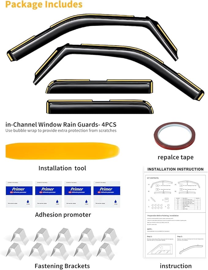 in-Channel Window Rain Guards Fit for Truck Ford F150 2015-2020 SuperCrew (Fit for Ford F250-F550 2017-2025) Extra Durable Window Visors Window Deflectors Vent Shades Car Accessories-4 pcs