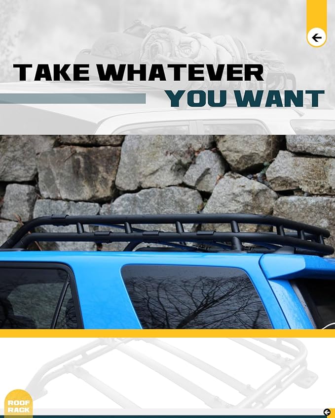 Heavy Duty Roof Rack Basket Fit for Toyota 4Runner 2010-2024 Cargo Carrier Rooftop Luggage Rack Cargo Carrier Extra Bar for Outdoors Gear Travel Bike Kayak Snowboard