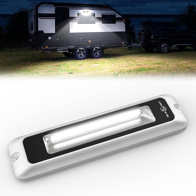 LED RV Exterior Porch Light, 8 Inch 15W 1200LM High Brightness, 10-30V DC, IP68 Waterproof Aluminum Housing for RVs, Trailers, Boats & SUV (White Light 6000K)