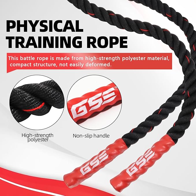 GSE Games & Sports Expert Gym Battle Rope, Heavy-Duty Workout Ropes for Indoor & Outdoor Workout, Exercise Rope for Strength Training - 30,40,50 Feet Lengths Available
