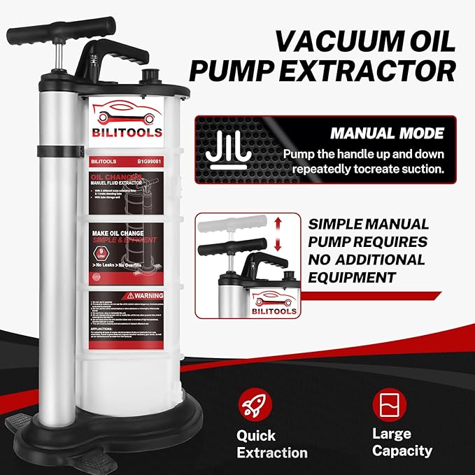BILITOOLS 9L Pneumatic/Manual Oil Extractor Pump, Vacuum Oil Fluid Pump Extractor 2 in 1 Automotive Oil Change Tool Large Capacity 2.4 Gallon Engine Fluid Extractor for Boat Marine Jetski ect.