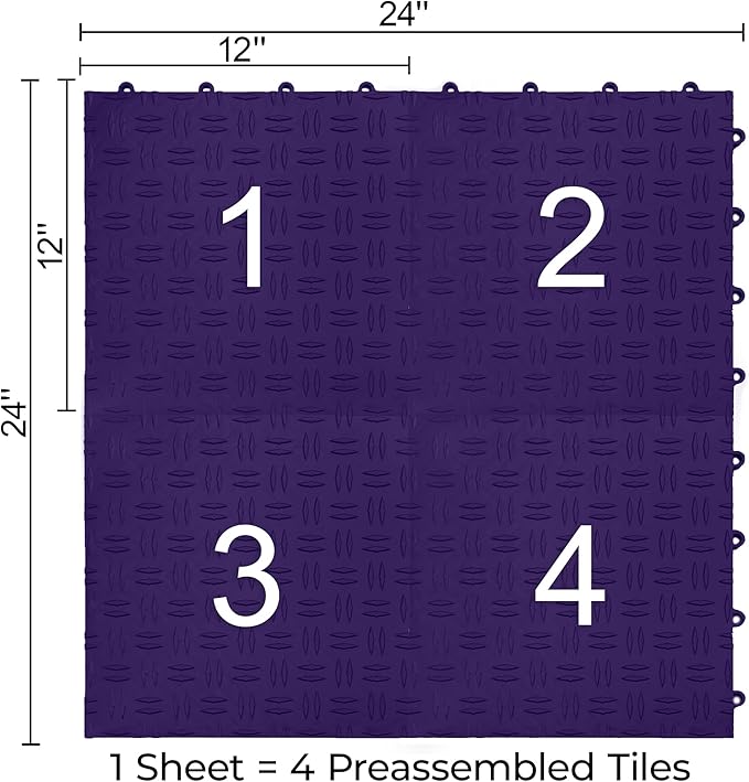 Big Floors GarageTrac Diamond, Interlocking Non-Slip Garage Flooring Tile, Durable, Modular, Heavy-Duty Copolymer, Easy Install (Purple, 48 Pack of 12 x 12" Tiles)