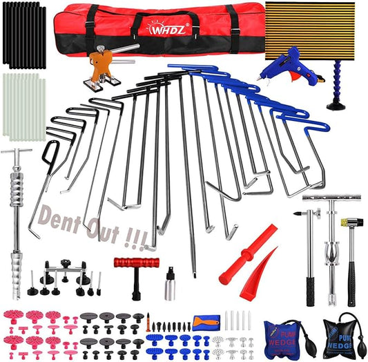 WHDZ Paintless Dent Repair Rods Kit Tools Repair Hammer LED Double Stripe Line Board 21pcs Rods for Car Auto Dent Hail Damage Removal Kit