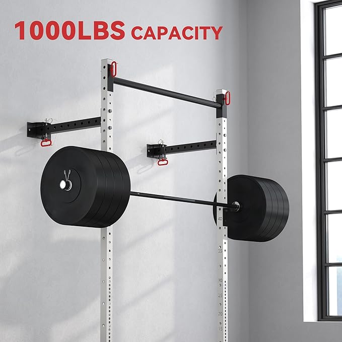 Soozier Folding Squat Rack with Adjustable Pull-Up Bar, 1000 Pounds Capacity Wall Mounted Power Rack, Adjustable Barbell Rack with J Hooks for Home Gym Full Body Workout