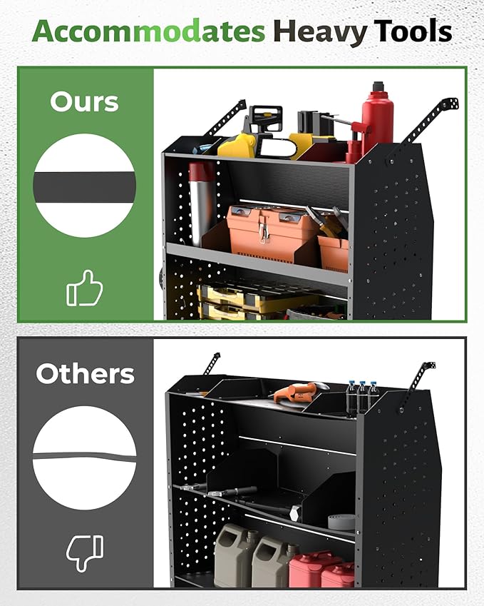 StarONE Cargo Van Shelving Storage Fit for Ford Transit,GMC,Chevy Express,NV,Promaster,Sprinter and Metris w/Hooks,Black,Steel,42" W x 46" H x 13" D