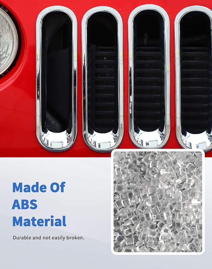 Chrome JK Grill Inserts Front Grille Mesh no Mesh Cover Guard for Jeep Wrangler JK 2007-2017 Clip-on Grille Accessories