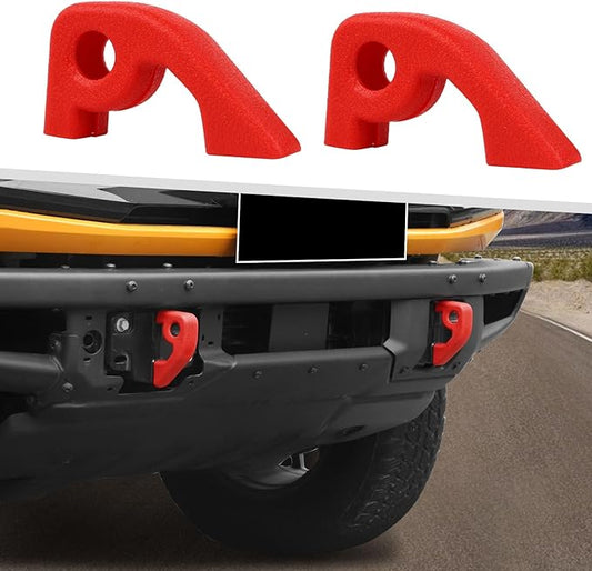 Jimen Fit for Ford Bronco 2021-2024, 2PCS Front Bumper Tow Hook Covers Protector Exterior Accessories (Red)