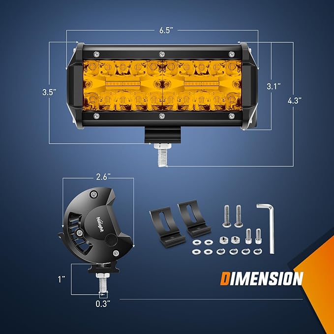 Nilight Led Light Bar 2PCS 6.5 Inch Amber 120W Spot Flood Combo Waterproof Triple Rows Off Road Fog Lights with 12V 5Pin Rocker Switch Wiring Harness Kit-2 Lead, 2 Year Warranty (ZH704)