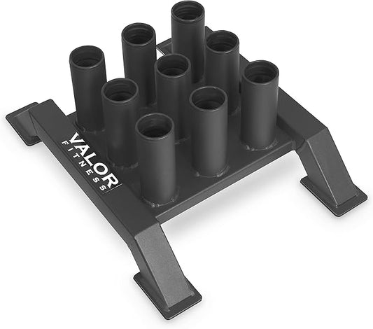 Valor Fitness Olympic Barbell Holder – Vertical 9 - Bar Storage Rack with Protective Sleeve Inserts – Space-Saving Steel Stand for Home Gym & Commercial Gyms