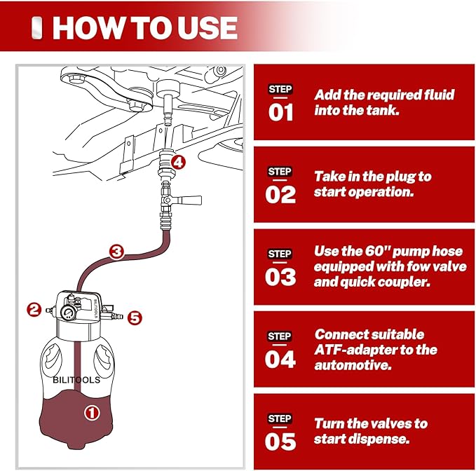 BILITOOLS Transmission Fluid Transfer Pump Air Operated, 8L (2.1 Gallons) Automatic Pneumatic Vacuum Oil Fluid Extractor Dispenser ATF Refill Kit with 15 ATF Adapters