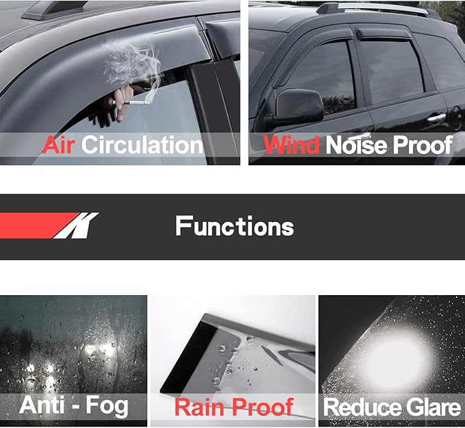 Side Window Wind Deflectors fit for 2007-2011 Toyota Camry 4-Door Sedan,4pcs Outside Mount Tape-On Sun Rain Guards Set,Dark Smoke Nice Window Visor 94425