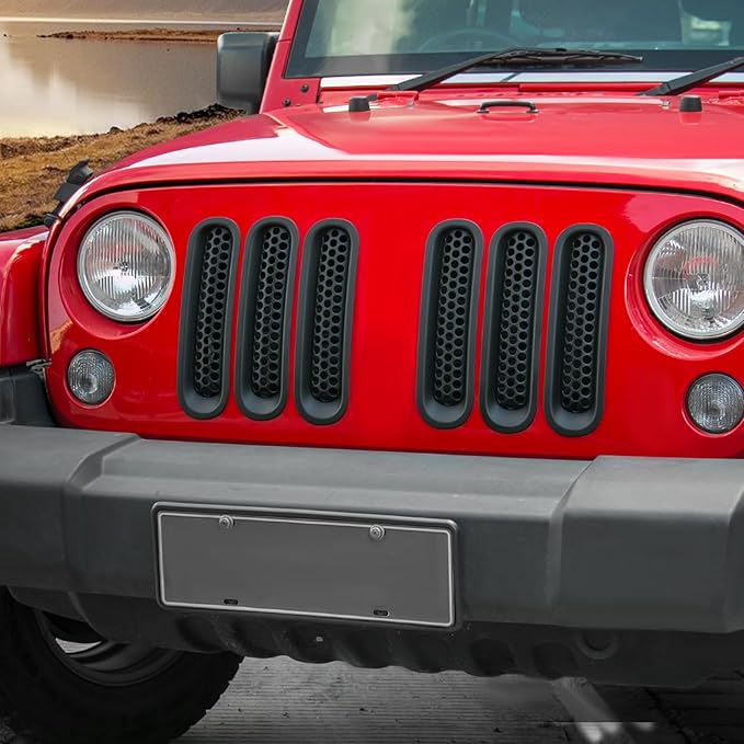 Mesh Grill Insert Grille Inserts Cover Fit for 2007-2018 Jeep Wrangler JK JKU(Matte Black)