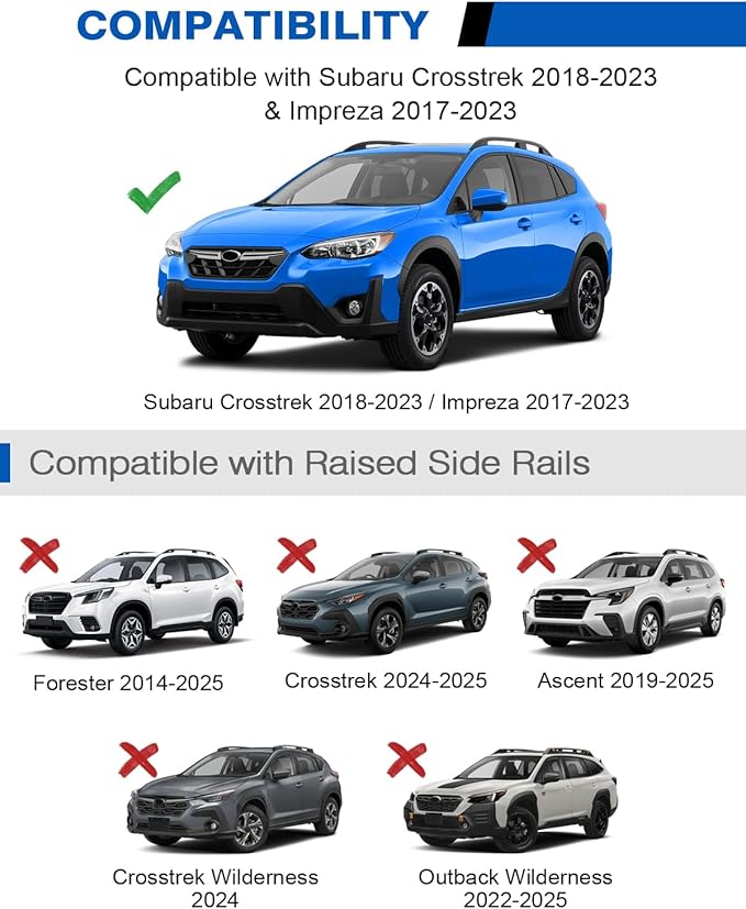 300lbs Roof Rack Cross Bars Compatible with Subaru Crosstrek 2018-2023 & Impreza 2017-2023,Heavy Duty Aluminum Lockable Roof Rails Crossbars Rooftop Luggage