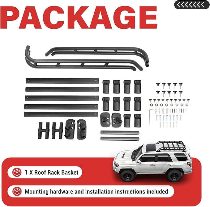 ECOTRIC Roof Rack Cargo Basket Compatible with 2010-2023 Toyota 4Runner Sport Utility 4-Door, Rooftop Luggage Carrier Extra Space Bars Black Powder Coated