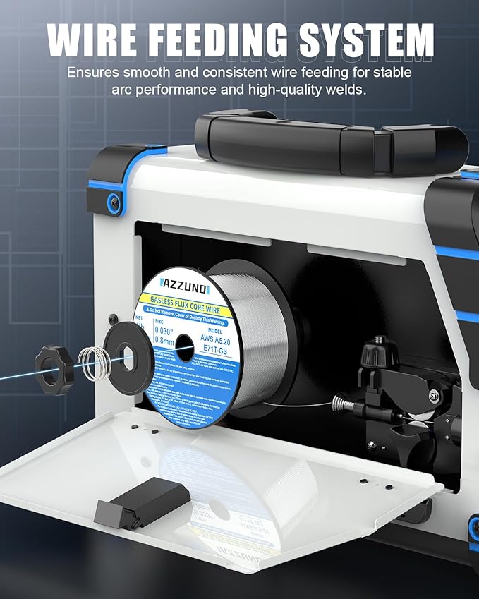 AZZUNO MIG Welder 145A, 110V/220V Dual Voltage 4 in 1 Gas/Gasless Flux Core MIG Welder/Lift TIG/Stick Welding Machine, Wire Feed Welder with Synergic Control