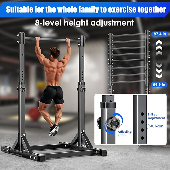 AFFLUENT Pull Up Bar Free Standing Power Tower Station - 330LBS Heavy Duty Adjustable Pullup Bar Stand for Home Gym, Multifunction Dip Station with 8-Level Height
