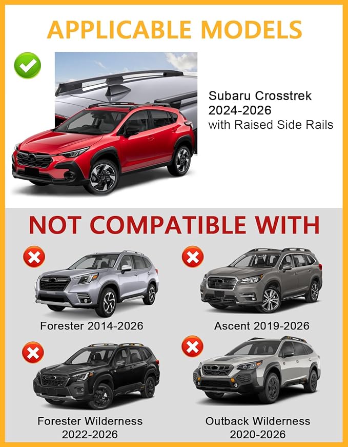 Tuyoung 330lbs All Aluminum Roof Rack Cross Bars Compatible with Subaru Crosstrek 2024 2025 2026 (Not for Wilderness) with Side Rails, Lockable Heavy Duty Roof Crossbars Rooftop Luggage Racks Carrier