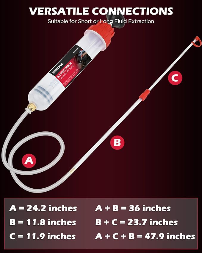 200CC Automotive Fluid Extractor Syringe Pump with Long Hose and Extension Tubes, Oil Extractor Fluid Pump Oil Evacuator and Dispenser Pump for Engine Oil, ATF, Coolant, Brake & Power Steering Fluids