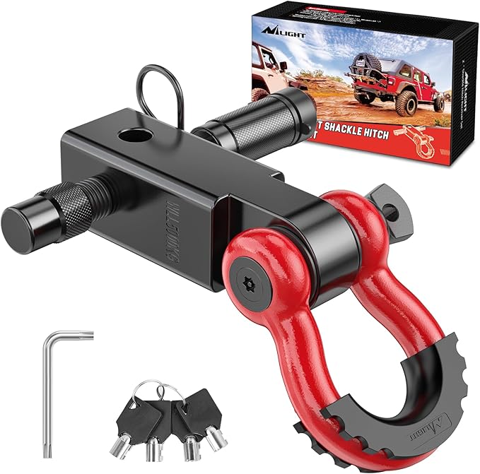 Nilight Anti-Theft Shackle Hitch Receiver 2Inch 45000 LBs Breaking Strength 3/4" Anti-Theft D Ring Shackle 5/8" Trailer Hitch Lock Pin Heavy Duty Solid Towing Kit for Trucks Off Road (Red&Black)