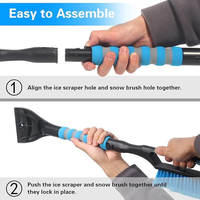 Snow Brush and Ice Scraper for Car Windshield,26.4" Window Scraper Deicer for Car SUV and Truck,Ice Scrapers and Brushes 2 in 1,Winter Car Automotive Exterior Accessories(1Pack Blue)