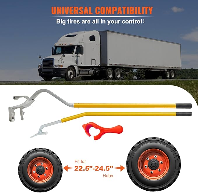 VEVOR Steel Tire Mount Demount Tool 22.5" to 24.5" Semi Tire Changing Tool with Extra Bead Holder, Tubeless Truck Bead Breaker Manual Tire Changing Tools for Car Repairing (Yellow)