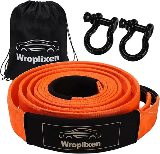 Double-Layer Heavy Duty Tow Strap with Hooks (3" x 30'), 66,000 lbs Breaking Strength - Includes 2 x 3/4" D-Rings, Off-Road Recovery Kit for Truck/SUV/ATV/RV