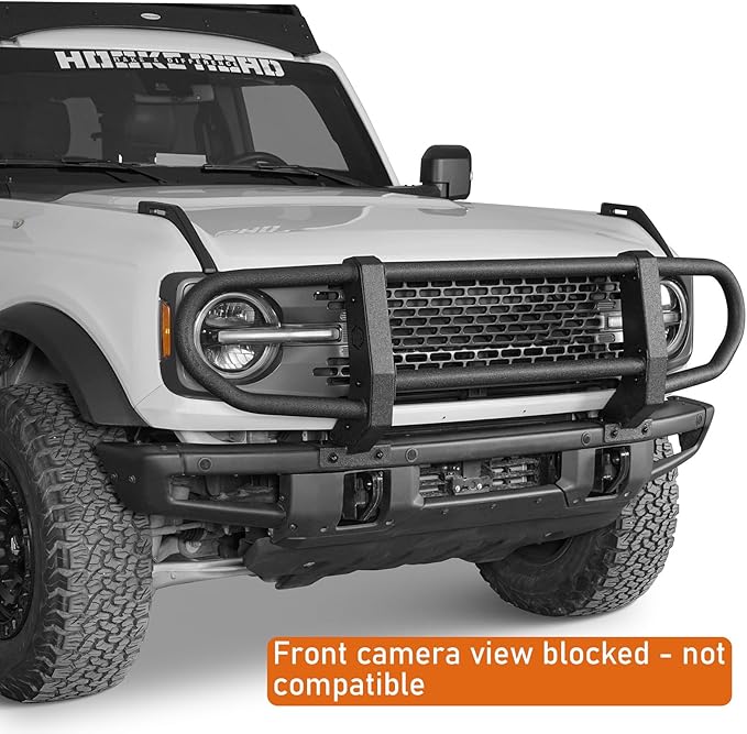 Hooke Road Bronco Front Brush Grille Guard Full-Width Push Bull Bar for 2021-2025 Ford Bronco 2 or 4 Doors (ONLY for Models with Factory Modular Steel Front Bumper)