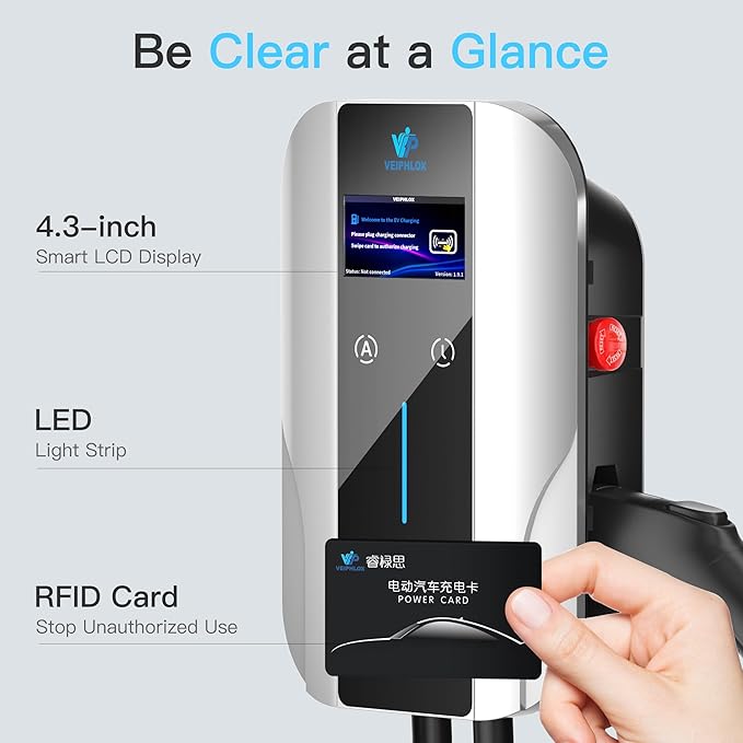 Level 2 EV Charger J1772 Fast Charging,EV Chargers for Home 40 Amp-Smart Display,Electric Car Charger 240V,Electric Vehicle Charging Stations Outdoor/Indoor,Charge Point NEMA 14-50 Home Flex, 25ft