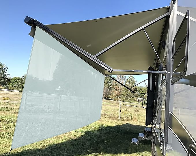 Tentproinc RV Awning Sun Shade Screen 8' X 13' 3'' (Fit for 14' Awning) Mesh Sunshade for RV Awning Sunscreen Motorhome Camper Trailer Awning Screenshade Block UV Glare - 3 Year Warranty (Gray)