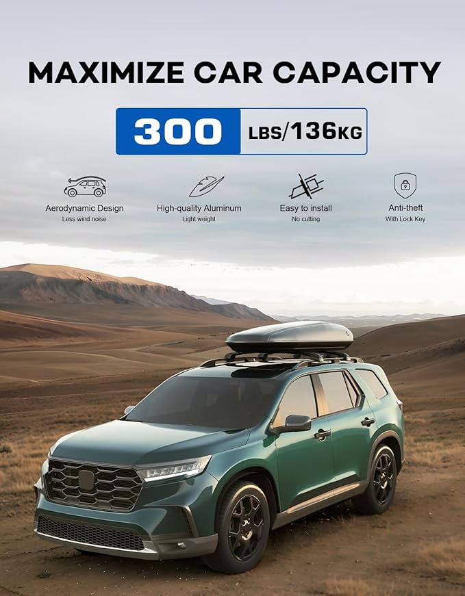 300lbs Lockable Roof Rack Cross Bars Compatible with Honda Pilot 2023 2024 2025 2026 Sport Touring Trailsport Elite (Not for LX and EX-L), Heavy Duty Aluminum Roof Rails Crossbars Rooftop