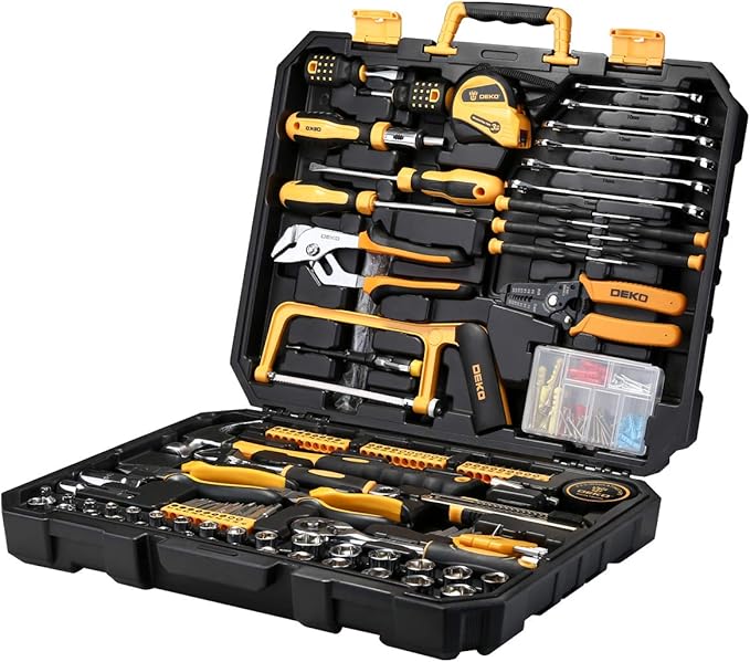 DEKOPRO 198 Piece Home Repair Tool Kit, Wrench Plastic Toolbox with General Household Hand Tool Set