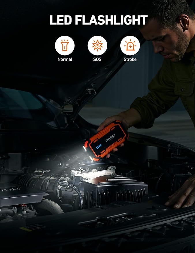 AstroAI P10 Car Battery Jump Starter, 5000A Portable Jump Starter Battery Pack for Up to 10L Gas & 8L Diesel Engines, 12V Lithium Jump Box, Auto Booster Pack with 3-Mode LED Lights & Jumper Cable