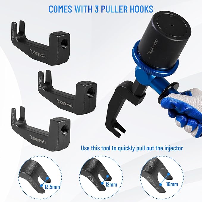 27PC Upgrade Pneumatic Injector Puller For Diesel Engine, Labor-Saving Injectors Removal Tool Kit ,18 Adapters, 3 Hooks,High Impact Extractor Hammer Puller Air Vibration Injector Extractor with Handle
