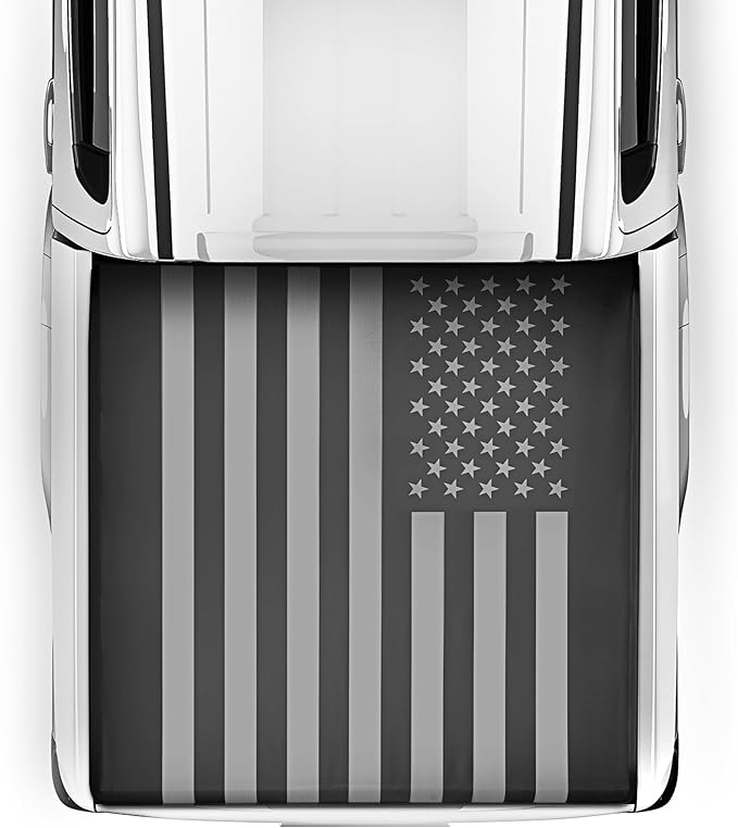 American Flag Truck Tonneau Cover for Ford F-250 F-350 Super Duty 1999-2016 / F-350 with 6.8 ft Bed Length, All-Weather Soft Tri-Fold Truck Bed Cover for Truck Black/Gray Flag