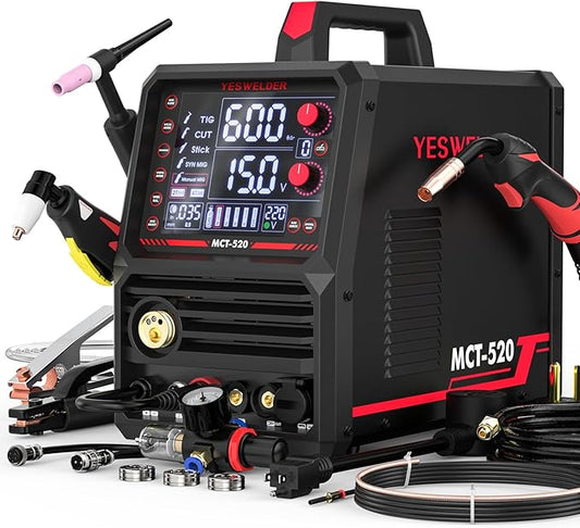 YESWELDER Multifunctional Welders Combo&Plasma Cutter, 6-In-1 MIG/Flux Core MIG/CUT/TIG/Stick/Spool Gun Compatible, 200A MIG/TIG/Stick & 50A CUT, 110V/220V MCT-520