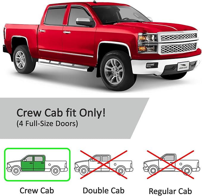 Voron Glass Tape-on Extra Durable Rain Guards for Trucks Chevrolet (Chevy) Silverado/GMC Sierra 2014-2018 Crew Cab, Window Deflectors, Vent Window Visors, 4 Pieces - 120007
